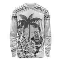 Custom Fiji Black Fern Long Sleeve Shirt Maori Warroir with Fijian Masi Pattern LT9 Unisex White - Polynesian Pride