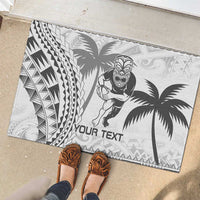 Custom Fiji Black Fern Rubber Doormat Maori Warroir with Fijian Masi Pattern