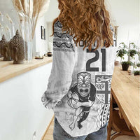 Custom Fiji Black Fern Women Casual Shirt Maori Warroir with Fijian Masi Pattern