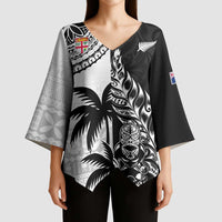 Fiji New Zealand Rugby Personalised Kimono Sleeve Blouse Maori and Tapa Pattern - Polynesian Pride