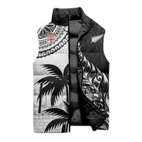 Fiji New Zealand Rugby Personalised Sleeveless Puffer Jacket Maori and Tapa Pattern - Polynesian Pride