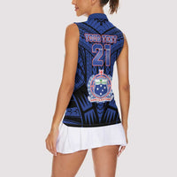 Custom Manu Samoa Sevens Rugby Women Sleeveless Polo Shirt Samoan Tribal Tattoo