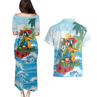 Funny Parrot Margarita Five O'clock Somewhere Couples Matching Puletasi and Hawaiian Shirt