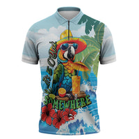 Funny Parrot Margarita Five O'clock Somewhere Zipper Polo Shirt