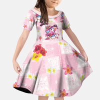 Hawaii Flamingo Hello Summer Family Matching Long Sleeve Bodycon Dress and Hawaiian Shirt Hawaiian Quilt Pattern LT9 Daughter's Dress Pink - Polynesian Pride