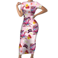 Hawaii Flamingo Hello Summer Family Matching Short Sleeve Bodycon Dress and Hawaiian Shirt Hawaiian Quilt Pattern LT9 Mom's Dress Pink - Polynesian Pride