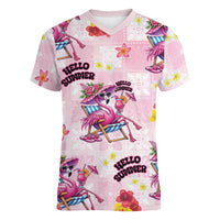 Hawaii Flamingo Hello Summer Women V-Neck T-Shirt Hawaiian Quilt Pattern