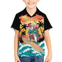 Vintage Santa Claus Surfing Summer Family Matching Long Sleeve Bodycon Dress and Hawaiian Shirt Mele Kalikimaka i Iulai! LT9 Son's Shirt Black - Polynesian Pride
