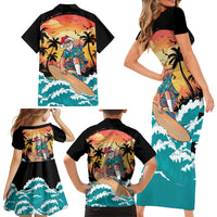 Vintage Santa Claus Surfing Summer Family Matching Short Sleeve Bodycon Dress and Hawaiian Shirt Mele Kalikimaka i Iulai! LT9 - Polynesian Pride