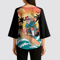 Vintage Santa Claus Surfing Summer Kimono Sleeve Blouse Mele Kalikimaka i Iulai!
