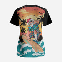 Vintage Santa Claus Surfing Summer Scrub Top Mele Kalikimaka i Iulai!