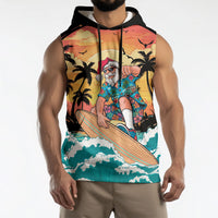 Vintage Santa Claus Surfing Summer Sleeveless Hoodie Mele Kalikimaka i Iulai! LT9 - Polynesian Pride