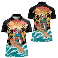 Vintage Santa Claus Surfing Summer Women Polo Shirt Mele Kalikimaka i Iulai! LT9 - Polynesian Pride