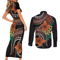 Vintage Hibiscus Pacific Floral Couples Matching Short Sleeve Bodycon Dress and Long Sleeve Button Shirt LT9 - Polynesian Pride