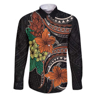 Vintage Hibiscus Pacific Floral Family Matching Off Shoulder Maxi Dress and Hawaiian Shirt LT9 Dad's Shirt - Long Sleeve Black - Polynesian Pride