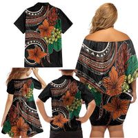 Vintage Hibiscus Pacific Floral Family Matching Off Shoulder Short Dress and Hawaiian Shirt LT9 - Polynesian Pride