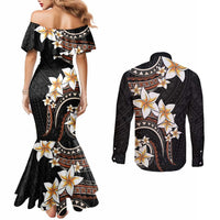 Vintage Plumeria Pacific Floral Couples Matching Mermaid Dress and Long Sleeve Button Shirt LT9 - Polynesian Pride