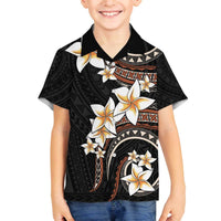 Vintage Plumeria Pacific Floral Family Matching Off The Shoulder Long Sleeve Dress and Hawaiian Shirt LT9 Son's Shirt Black - Polynesian Pride