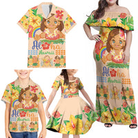 Kawaii Hula Girls Family Matching Off Shoulder Maxi Dress and Hawaiian Shirt Aloha Hibiscus Flowers LT9 - Polynesian Pride