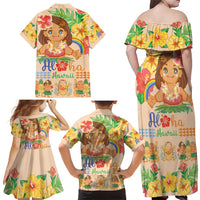 Kawaii Hula Girls Family Matching Off Shoulder Maxi Dress and Hawaiian Shirt Aloha Hibiscus Flowers LT9 - Polynesian Pride