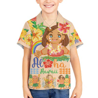 Kawaii Hula Girls Family Matching Off Shoulder Short Dress and Hawaiian Shirt Aloha Hibiscus Flowers LT9 Son's Shirt Nude - Polynesian Pride