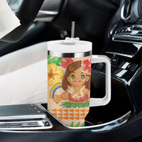 Kawaii Hula Girls Tumbler With Handle Aloha Hibiscus Flowers