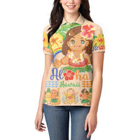 Kawaii Hula Girls Women Polo Shirt Aloha Hibiscus Flowers