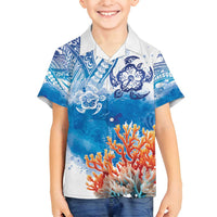 Hibiscus Turtle Tattoo Coral Reef Family Matching Off Shoulder Maxi Dress and Hawaiian Shirt with Polynesian Tribal