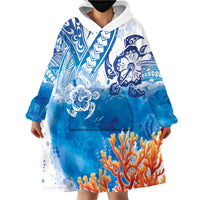 Hibiscus Turtle Tattoo Coral Reef Wearable Blanket Hoodie with Polynesian Tribal