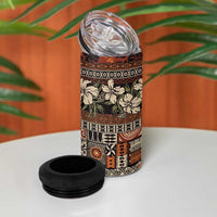 Pacific Hibiscus Tapa Tribal Vintage 4 in 1 Can Cooler Tumbler Brown Motif