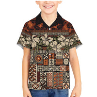 Pacific Hibiscus Tapa Tribal Vintage Family Matching Mermaid Dress and Hawaiian Shirt Brown Motif LT9 Son's Shirt Brown - Polynesian Pride