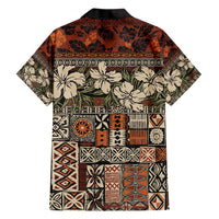 Pacific Hibiscus Tapa Tribal Vintage Family Matching Short Sleeve Bodycon Dress and Hawaiian Shirt Brown Motif LT9 - Polynesian Pride