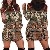 Pacific Hibiscus Tapa Tribal Vintage Hoodie Dress Brown Motif