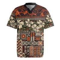 Pacific Hibiscus Tapa Tribal Vintage Rugby Jersey Brown Motif