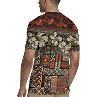 Pacific Hibiscus Tapa Tribal Vintage Rugby Jersey Brown Motif