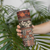 Pacific Hibiscus Tapa Tribal Vintage Skinny Tumbler Brown Motif LT9 - Polynesian Pride