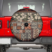 Pacific Hibiscus Tapa Tribal Vintage Spare Tire Cover Brown Motif