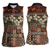 Pacific Hibiscus Tapa Tribal Vintage Women Sleeveless Polo Shirt Brown Motif LT9 - Polynesian Pride