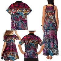 Pacific Hibiscus Tapa Tribal Vintage Family Matching Tank Maxi Dress and Hawaiian Shirt Pink Motif LT9 - Polynesian Pride