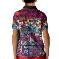 Pacific Hibiscus Tapa Tribal Vintage Kid Polo Shirt Pink Motif LT9 - Polynesian Pride