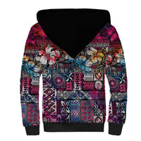 Pacific Hibiscus Tapa Tribal Vintage Sherpa Hoodie Pink Motif
