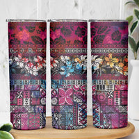Pacific Hibiscus Tapa Tribal Vintage Skinny Tumbler Pink Motif LT9 - Polynesian Pride