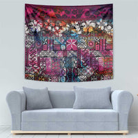 Pacific Hibiscus Tapa Tribal Vintage Tapestry Pink Motif