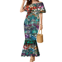Pacific Hibiscus Tapa Tribal Vintage Mermaid Dress Turquoise Motif LT9 Women Turquoise - Polynesian Pride