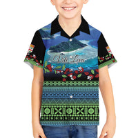 Personalised Fiji Viti Levu Family Matching Puletasi and Hawaiian Shirt Tagimoucia and Tapa Tribal Pattern LT9 Son's Shirt Blue - Polynesian Pride