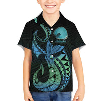 Personalised Hawaii Kure Atoll Kid Hawaiian Shirt Holaniku Coral Reef with Polynesian Tribal LT9 Kid Blue - Polynesian Pride