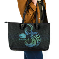 Personalised Hawaii Kure Atoll Leather Tote Bag Holaniku Coral Reef with Polynesian Tribal LT9 - Polynesian Pride