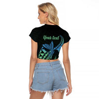 Personalised Hawaii Kure Atoll Raglan Cropped T Shirt Holaniku Coral Reef with Polynesian Tribal LT9 - Polynesian Pride