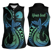 Personalised Hawaii Kure Atoll Women Sleeveless Polo Shirt Holaniku Coral Reef with Polynesian Tribal