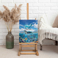 Personalised Palau Kayangel Atoll Canvas Wall Art Turtle With Coral Reef Under Water